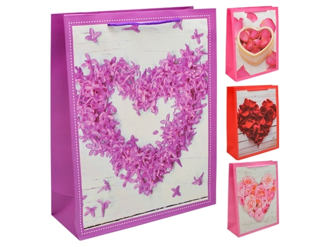 Пакет подарочный бумажный M Heart roses 26х32х10см