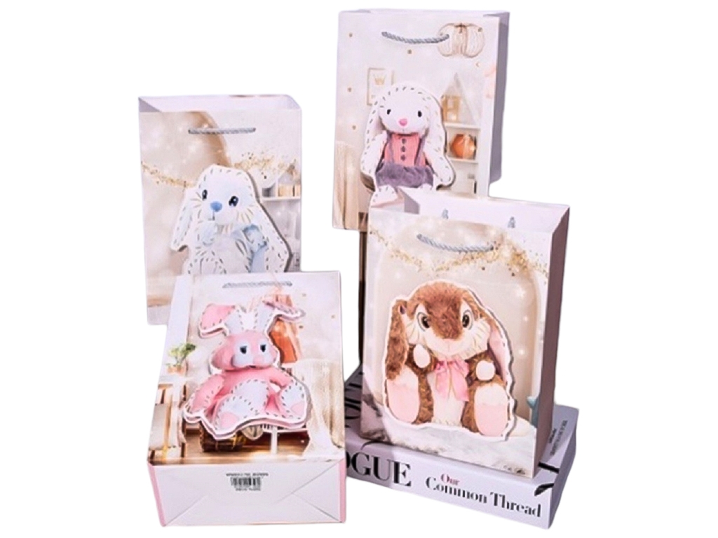 Пакет подарочный бумажный S Rabbits 3D, 18х23х10см