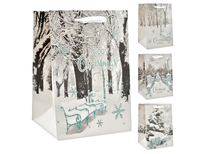 Пакет подарочный бумажный "Снежный" 18х10х23см