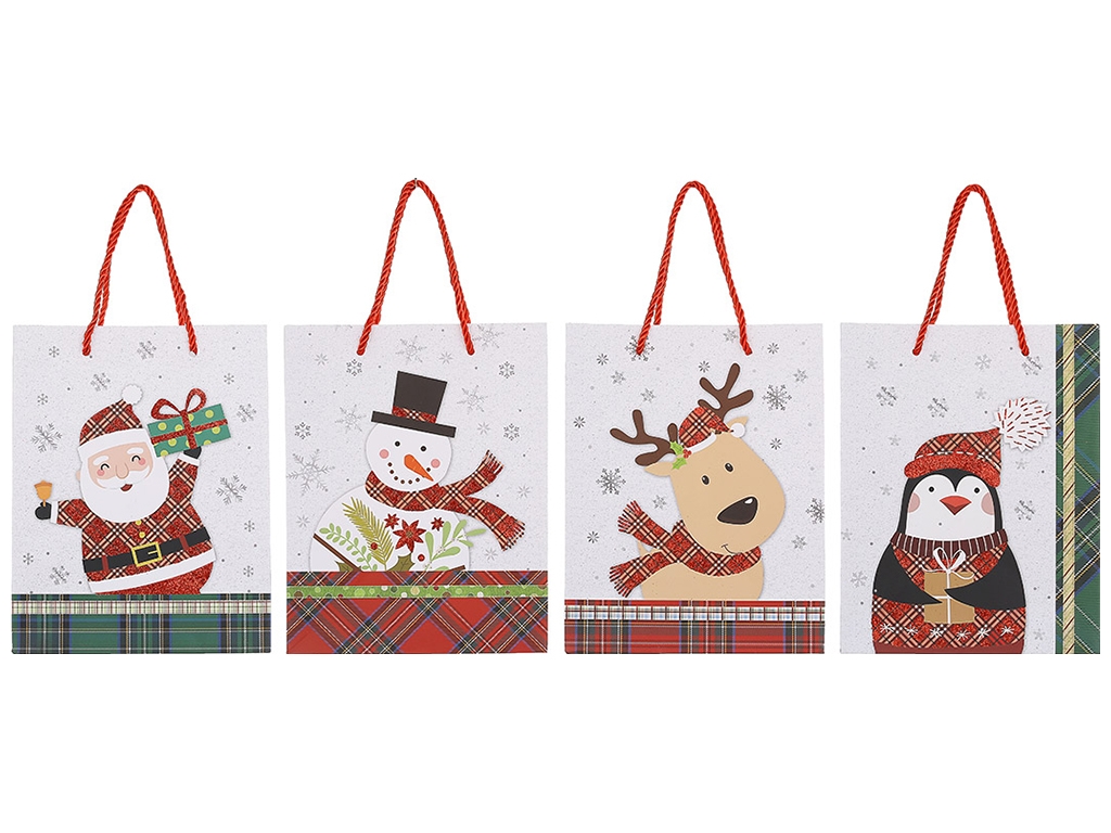 Пакет подарунковий з новорічним принтом у гліттері, 4 дизайни, 23см (ціна за 1шт)
