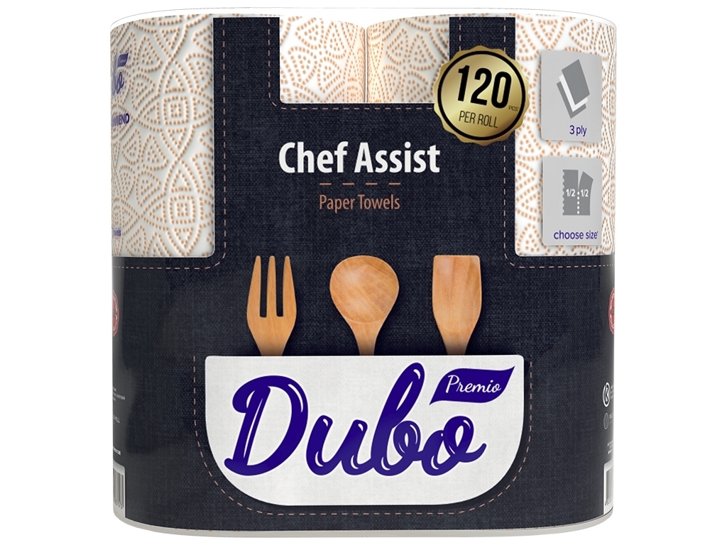 Паперові рушники Диво Premio Chef Assist, СГ 17г/м, 3 шарові, 120 відривів, 2 рулони