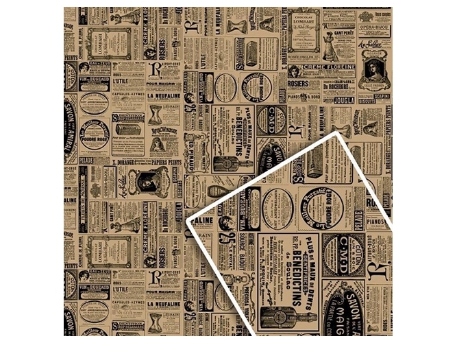 Бумага упаковочная крафт Газета на буром, 70x100см, 10л/уп