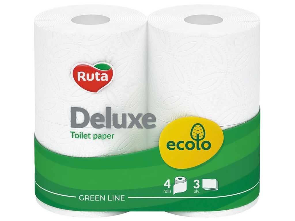Папір туалетний Ruta Ecolo Deluxe, 3х шаровий, 4 рулони