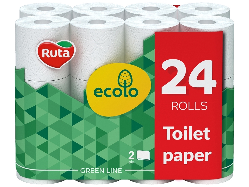 Туалетная бумага Ecolo, 24рул, 2-х слойная, белая