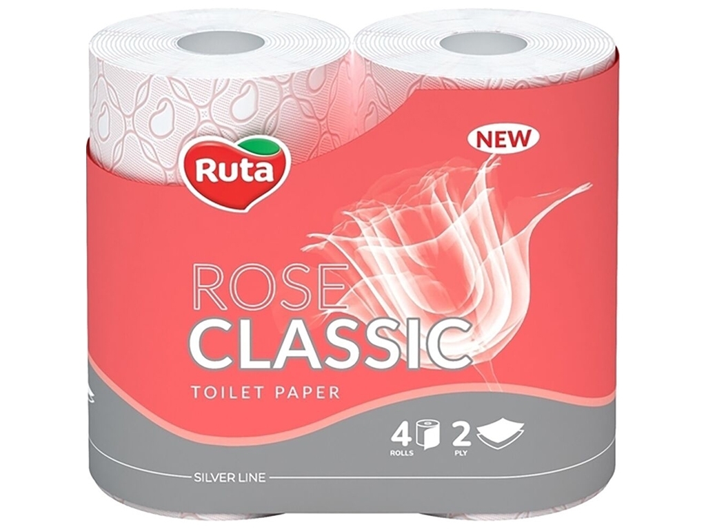 Папір туалетний Ruta Classic Rose, 2х шаровий, 4 рулони, рожевий