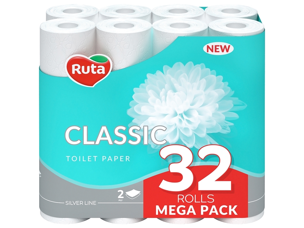 Туалетная бумага Ruta Classic, 2х слойная, 32 рулона, белая