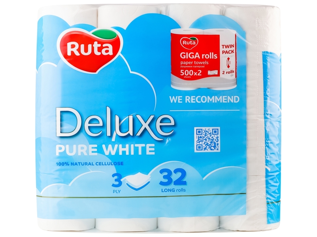 Папір туалетний Ruta Pure White Deluxe, білий, 32шт, 3шари