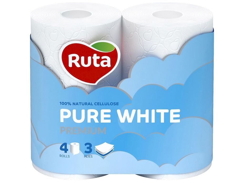 Папір туалетний Ruta Pure White, 3х шаровий, 4 рулони, білий