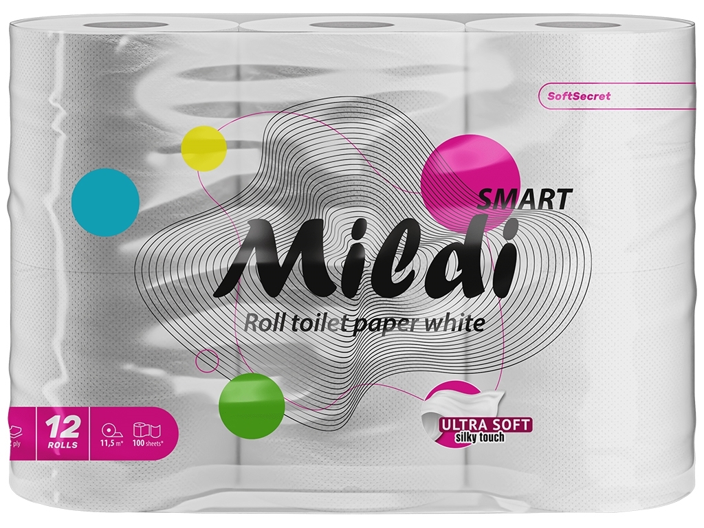 Папір туалетний Mildi Smart двошаровий, білий (12рул в упаковці)