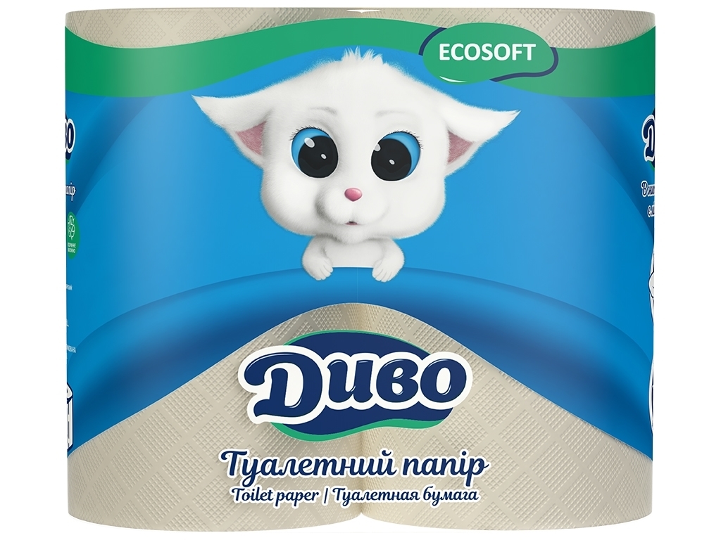 Туалетная бумага Диво, 23г/м, 2х слойная, на гильзе (упаковка 4шт)