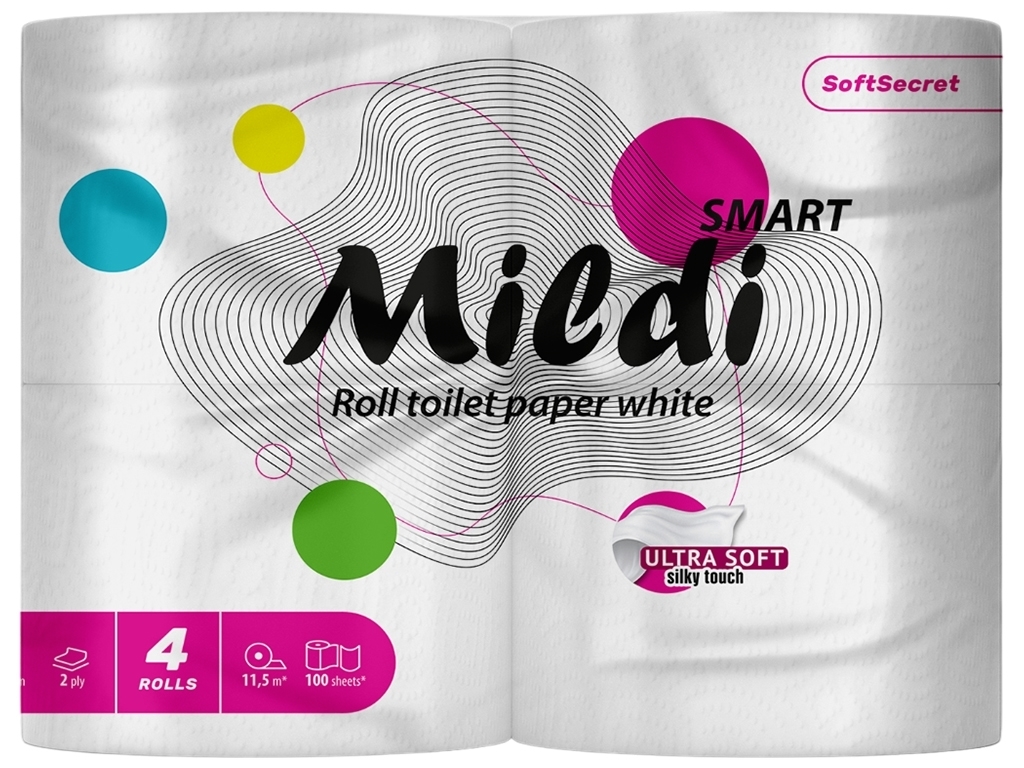 Папір туалетний Mildi Smart двошаровий, білий (4рул в упаковці)