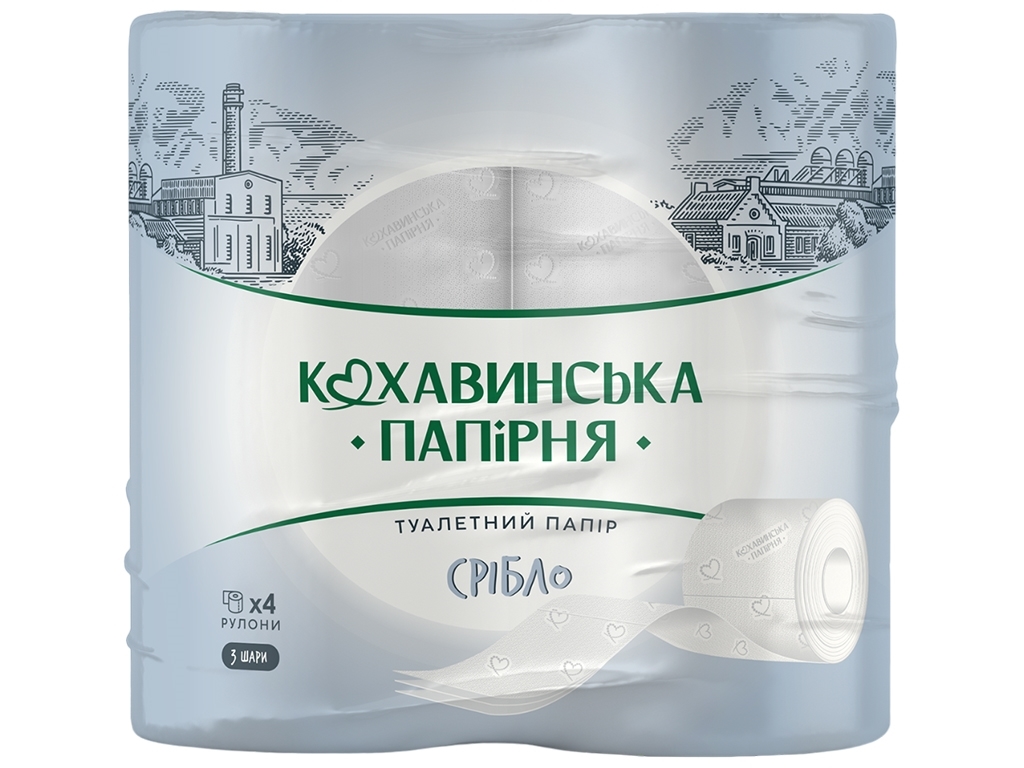 Бумага туалетная Серебро трехслойная, белая (4рул в упаковке)