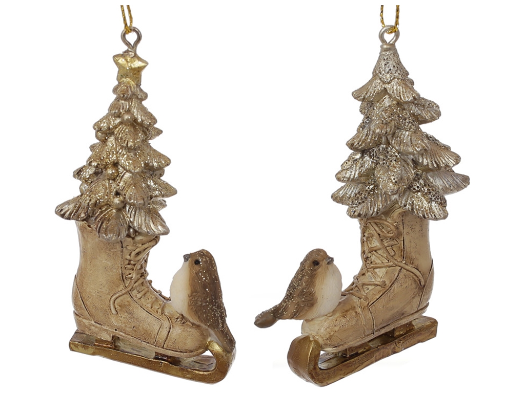 Підвісний декор Ковзани, 2 дизайни, 8см, колір - коричневий із золотом