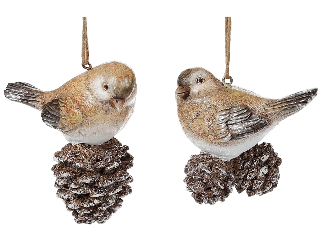 Подвесной декор Птичка на шишке, 10,5см, 2 дизайна