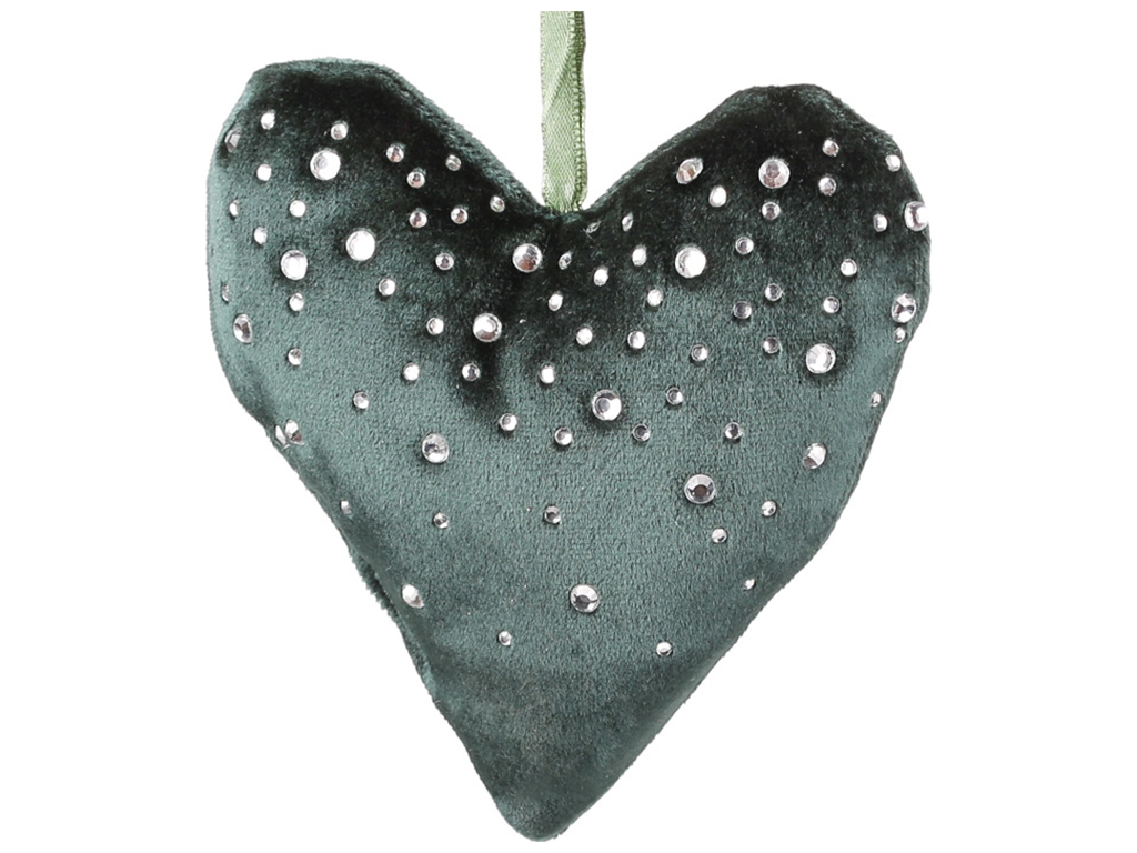 Підвісний декор Серце, зі стразами, 13см, колір - класичний зелений