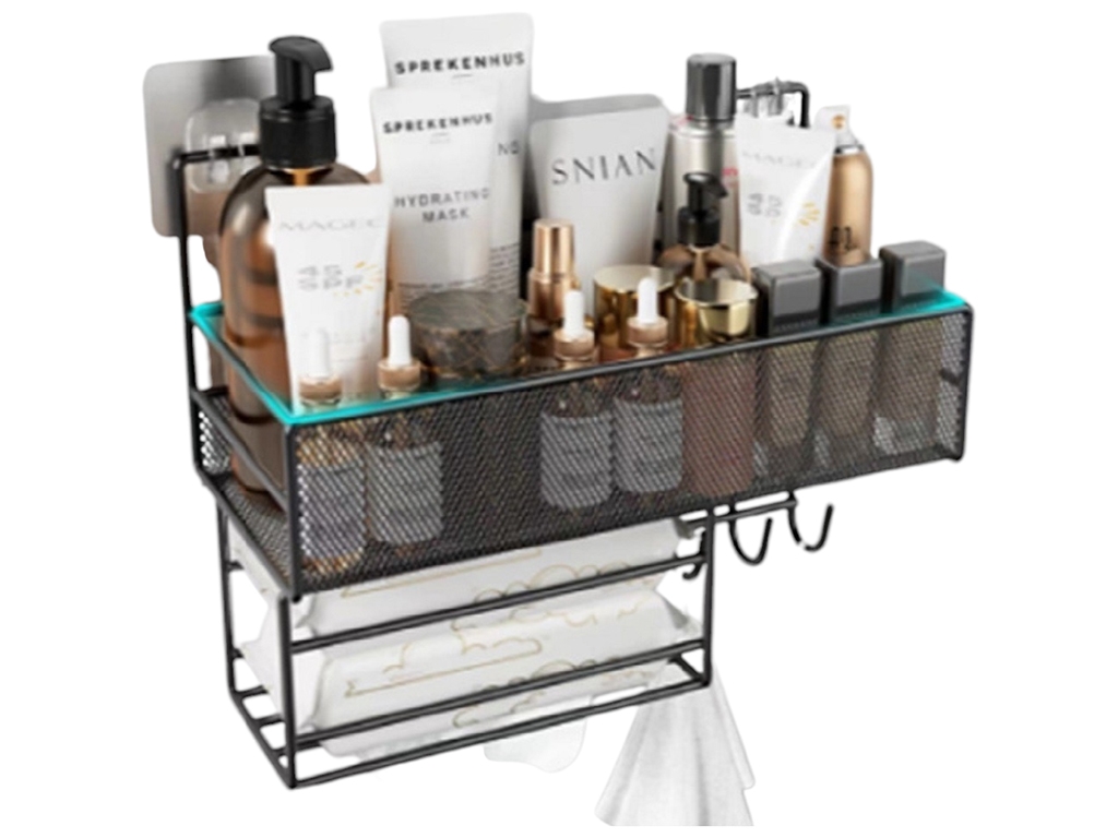 Полиця з держателем настінна M, 3 гачки, 2 липучки, 36х15х27см