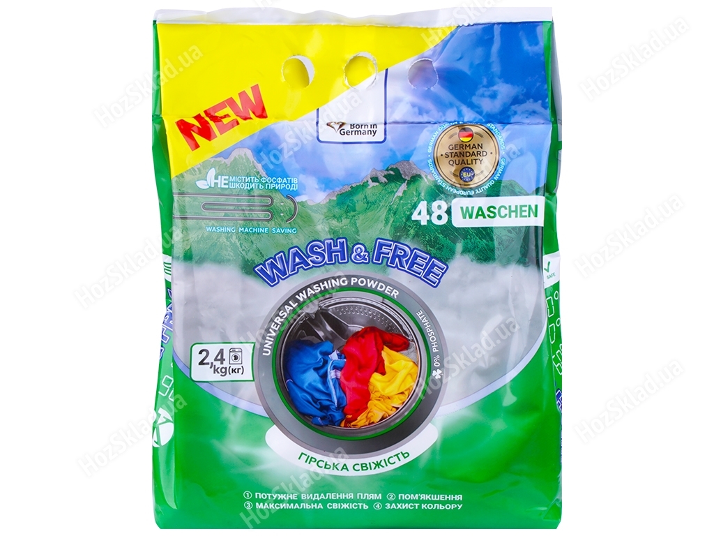 Порошок для стирки универсальный Wash&Free Горная свежесть, 2,4кг