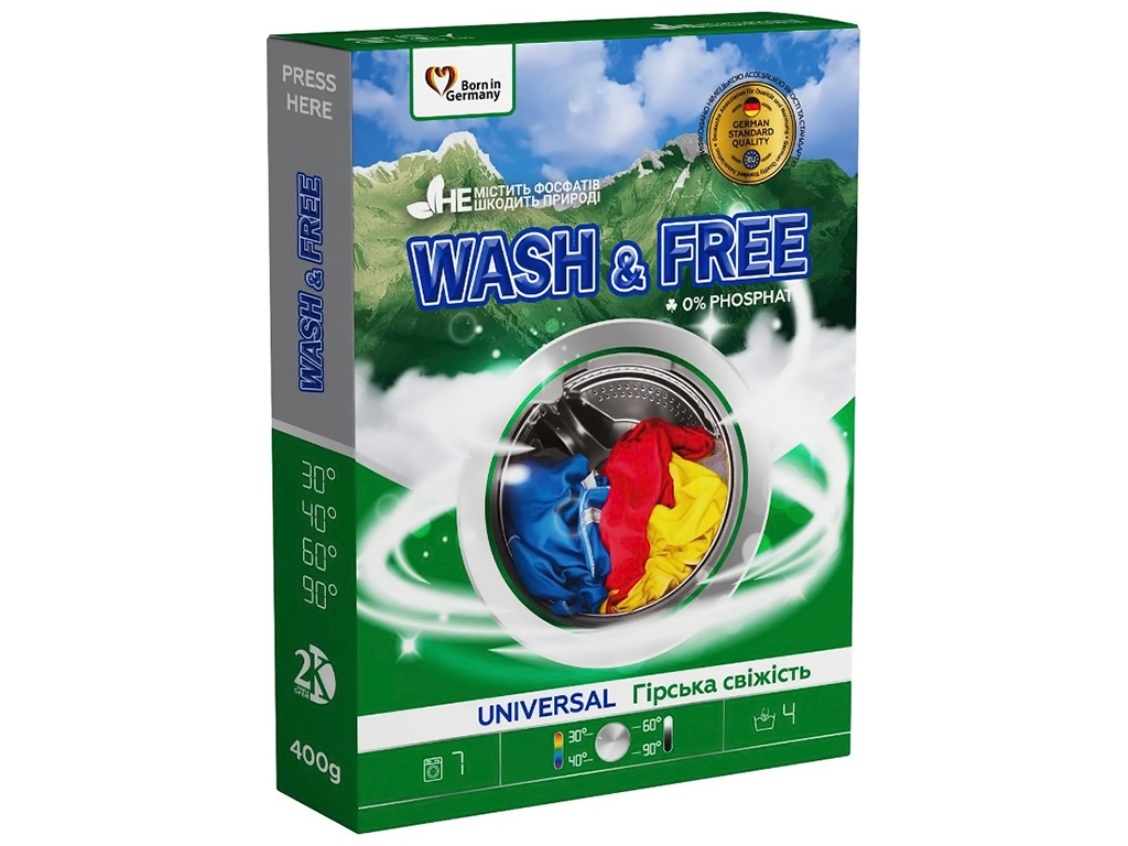 Стиральный порошок Wash&Free Горная свежесть Универсальный, 400г
