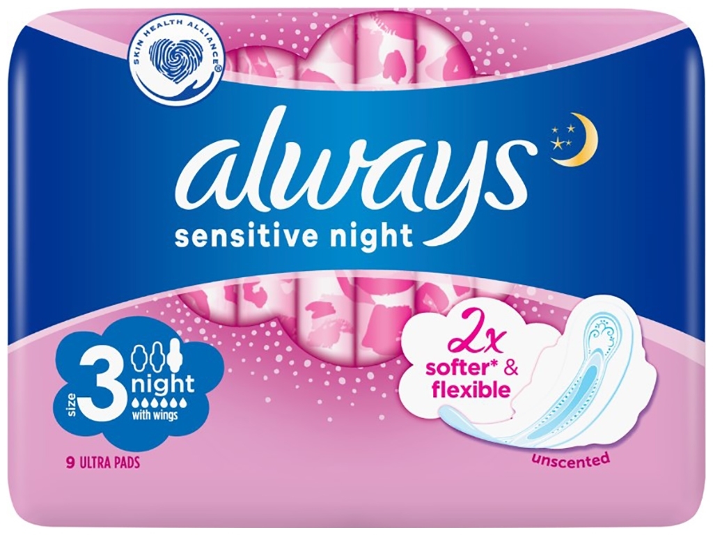 Прокладки гигиенические ультратонкие Always Ultra Sensitive Night Single, 6 капель, 9шт