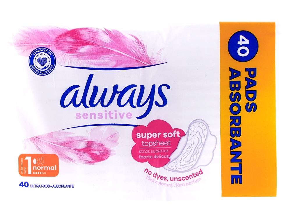Прокладки ультратонкие Always Sensitive Normal Plus, 40шт, 4капли