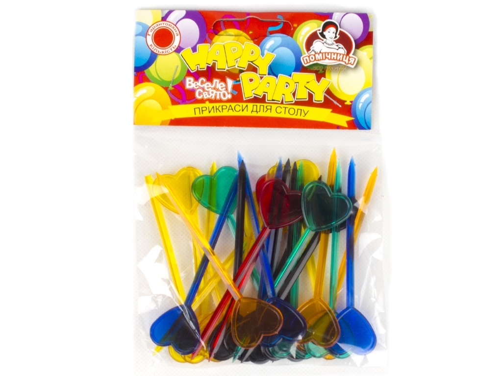 Украшения "Шпажка Сердце" Помічниця "Happy party" 25шт 8см