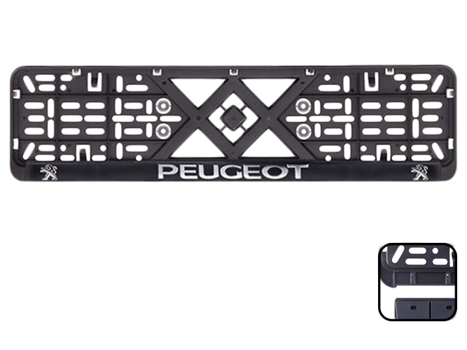 Рамка номера пластиковая с хромированной рельефной надписью PEUGEOT