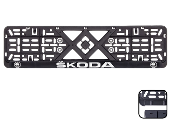 Рамка номера пластиковая с хромированной рельефной надписью SKODA