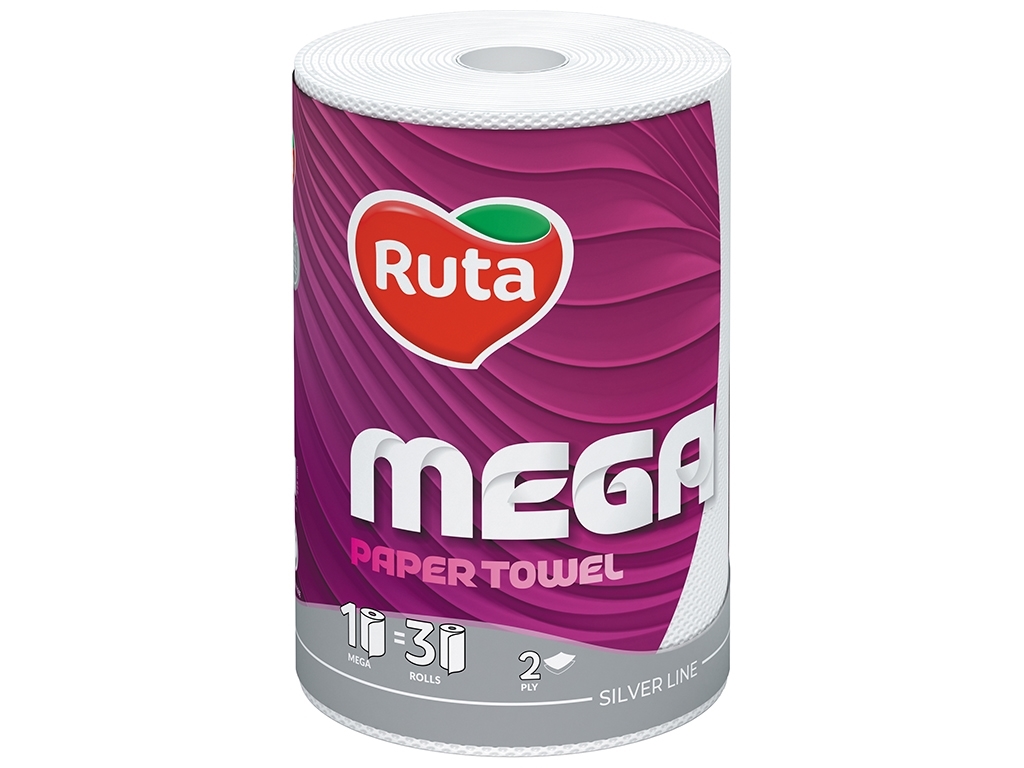 Рушники паперові Ruta Mega, 2х шарові, 1 рулон, білі