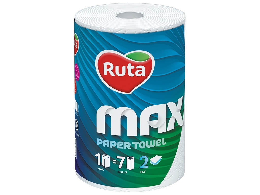 Рушники паперові Ruta Max, 2х шарові, 1 рулон, білі