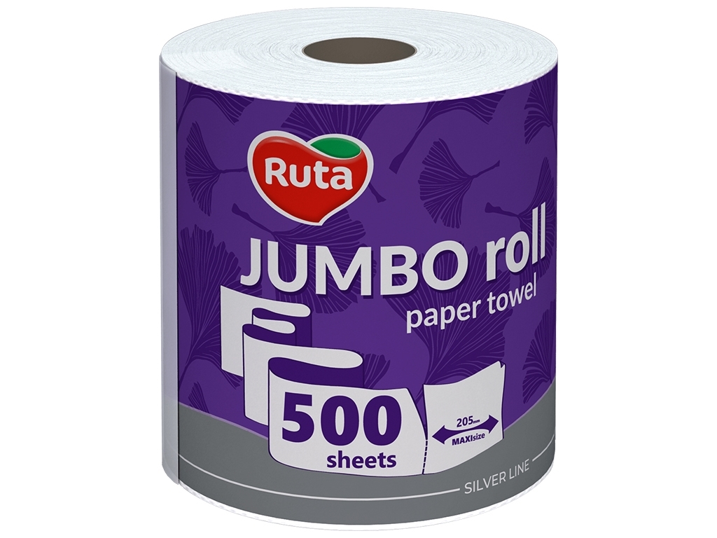 Полотенца бумажные Ruta JUMBO, 1 рулон, 2х-слойные, белые, 500 отрывов