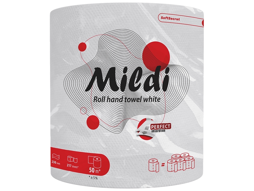 Полотенца рулонные Mildi Soft Secret целлюлозные, двухслойные, белые, 50м (1рул в упаковке)
