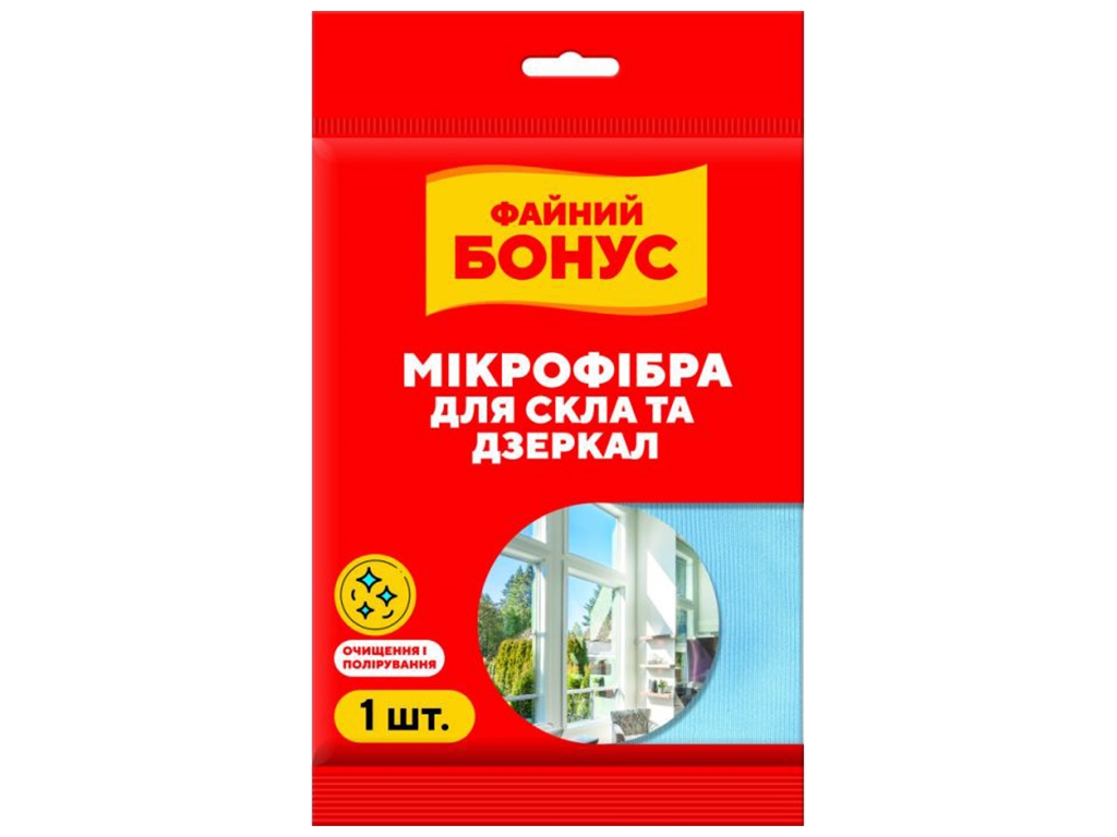 Салфетка из микрофибры Файний Бонус для стекол и зеркал, 1шт