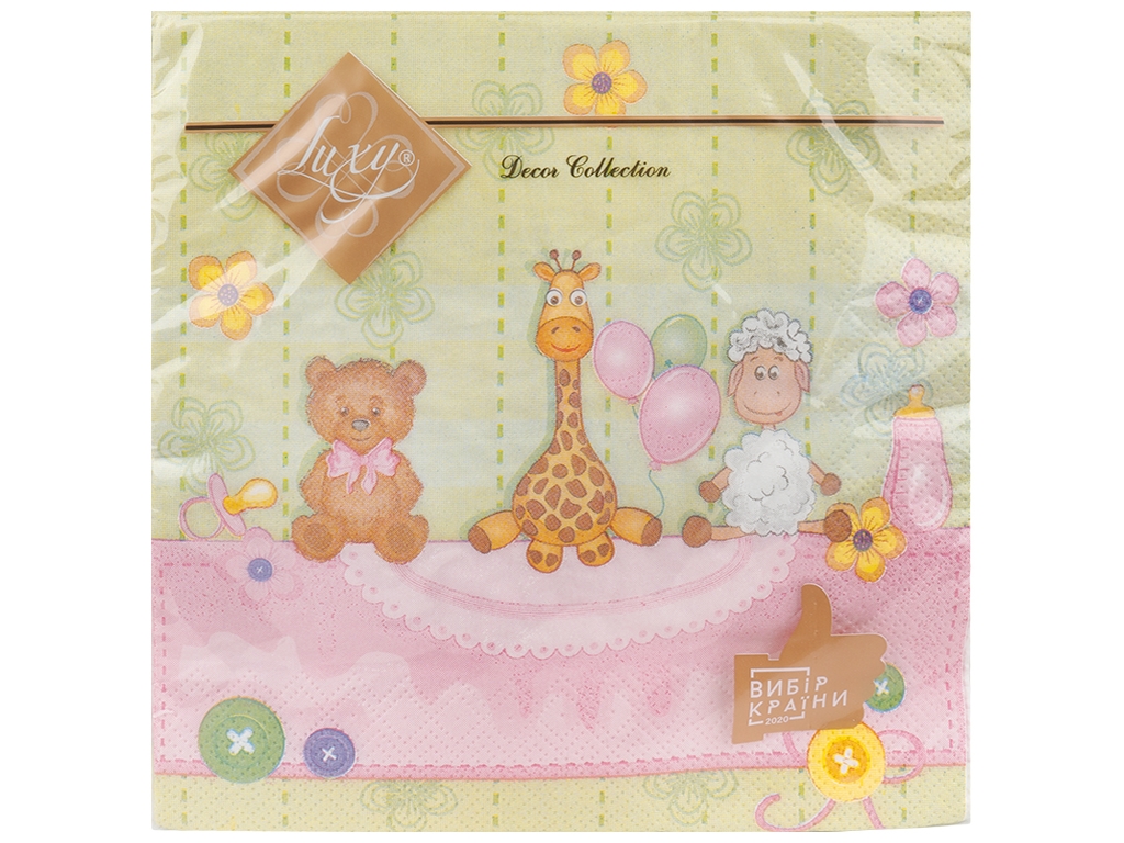Салфетки Для малыша Luxy, розовая, 33х33см, 3 слоя, 18шт