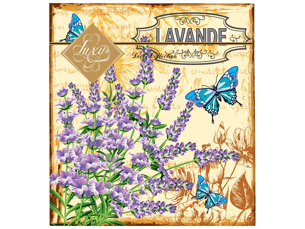 Салфетки Бабочки в лаванде Luxy, 33х33см, 3 слоя, 18шт