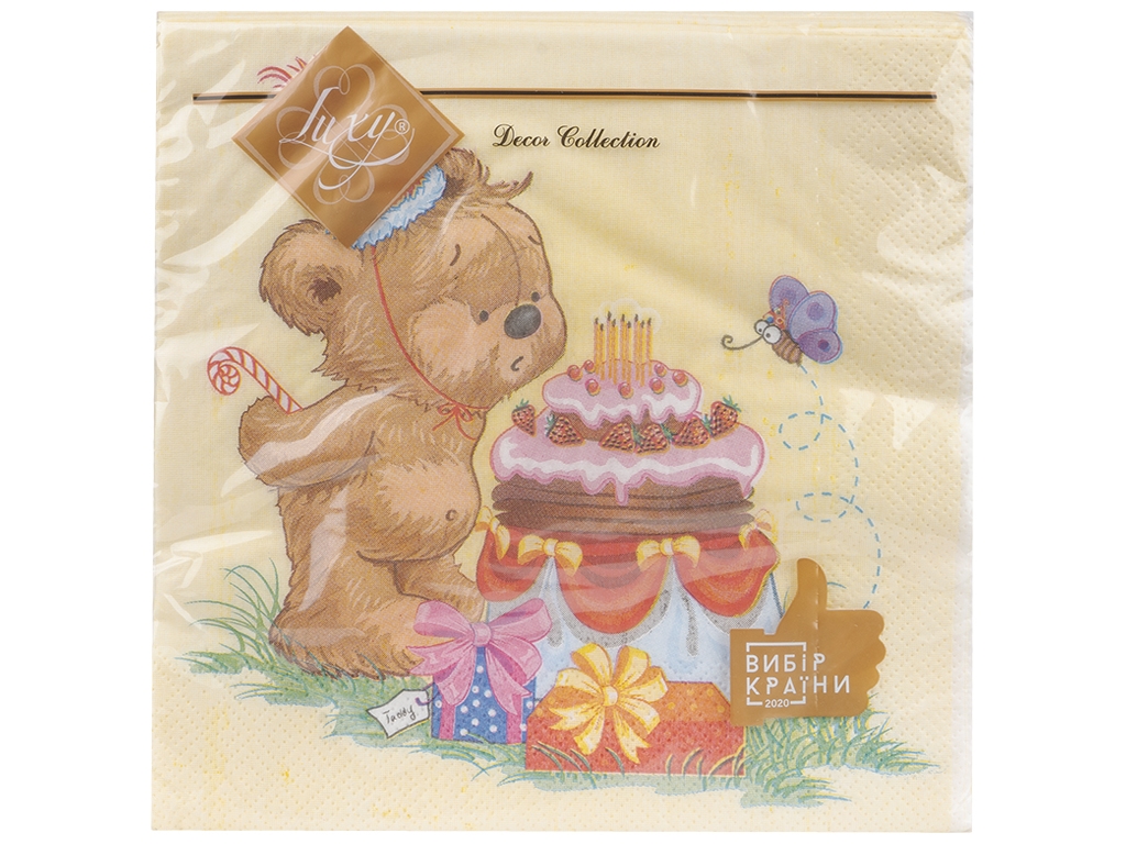 Салфетки Торт для медведика Luxy, 33х33см, 3 слоя, 18шт