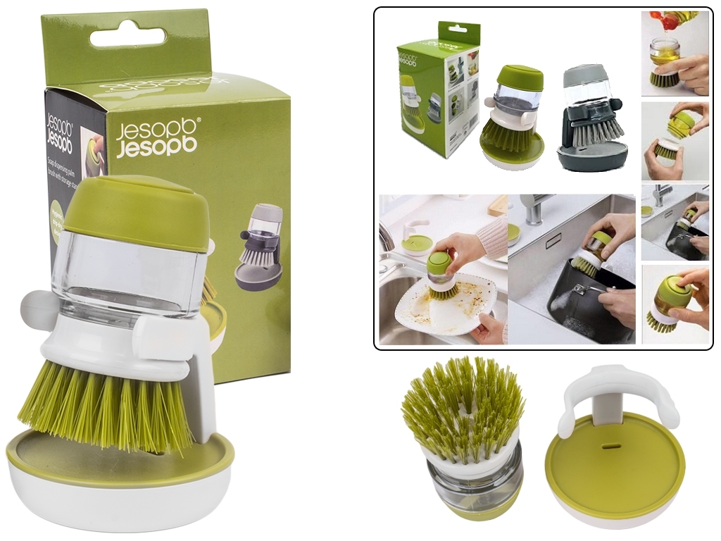 Щетка для мытья посуды с резервуаром и дозатором 60мл, N01232/R92023