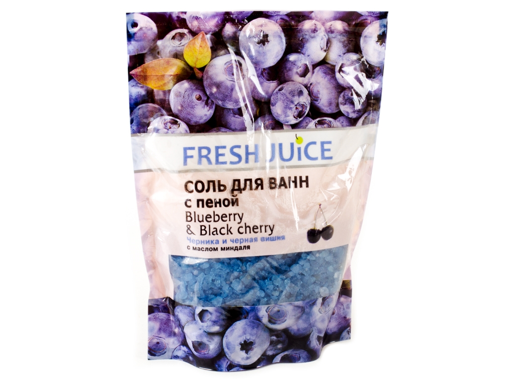 Соль для ванной Fresh juice Blueberry&black cherry с пеной дойпак 500мл