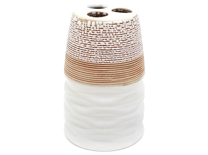 Стаканчик керамический с разделениями для зубных щеток, 10,5см, цвет – белый с бежевым