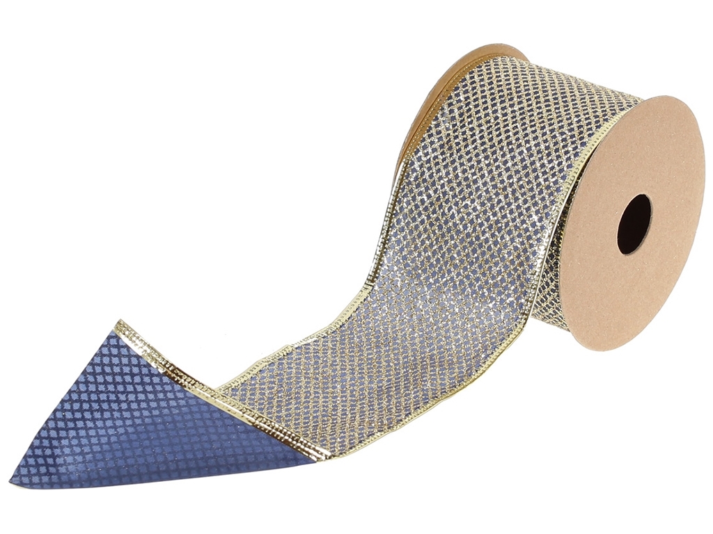 Лента декоративная с сетчатым узором, 6,3х270см, цвет - синий с золотом