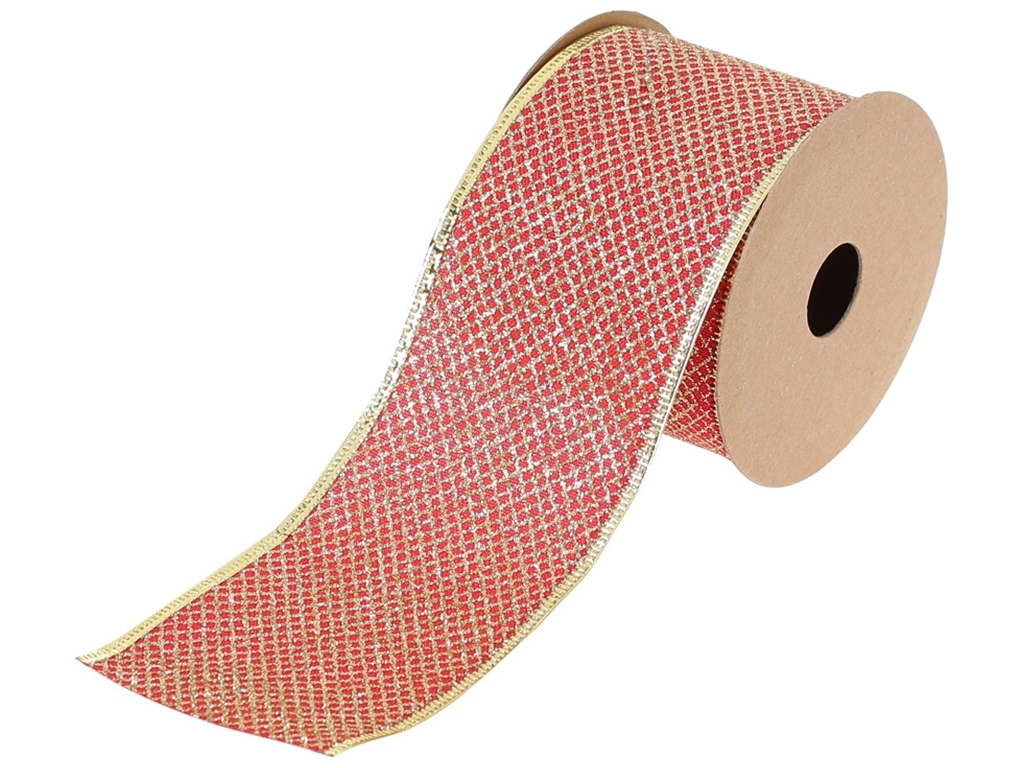 Лента декоративная с сетчатым узором, 6,3х270см, цвет - красный с золотом