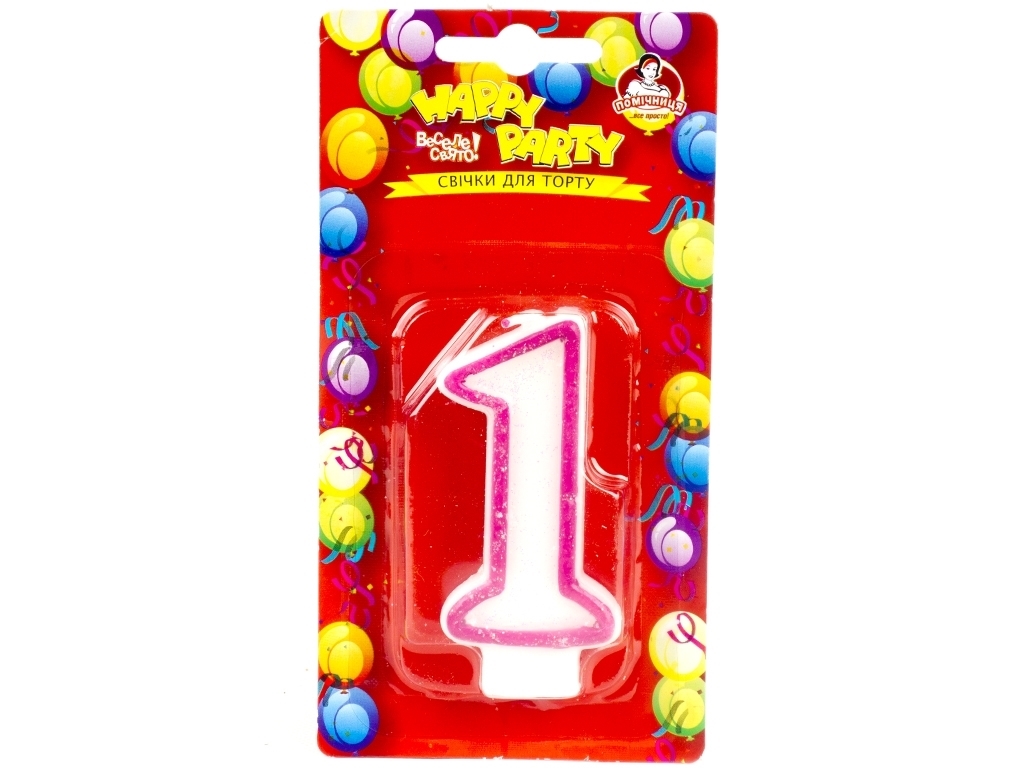 Свічка для торта "Рожева глазур" "1" Помічниця "Happy party" 7,5 см 42150-1