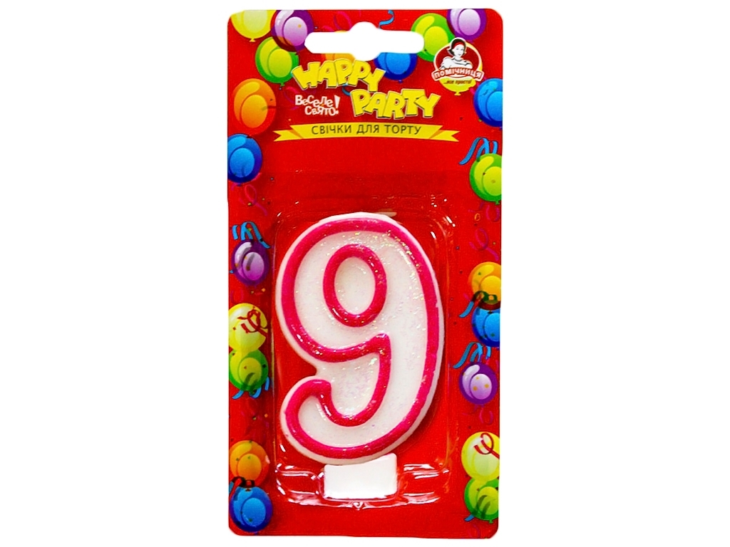 Свечи для торта Помощница Happy party "Циферка 9" глазурованная розовая 7,5см