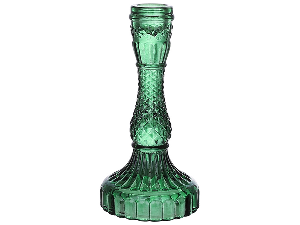 Свічник скляний Crystal, для тонкої свічки, D9,5х17см, колір - зелений