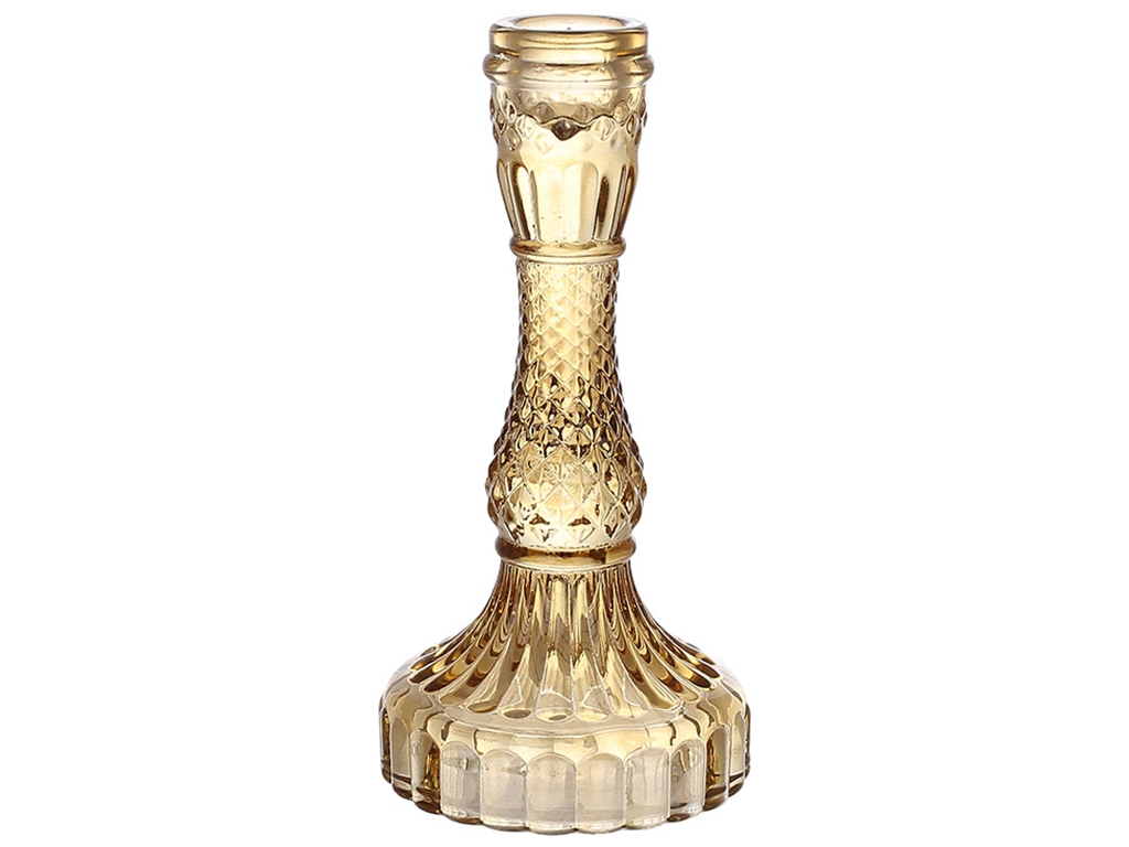 Свічник скляний Crystal для тонкої свічки, D9,5х17см, колір - янтарно-коричневий