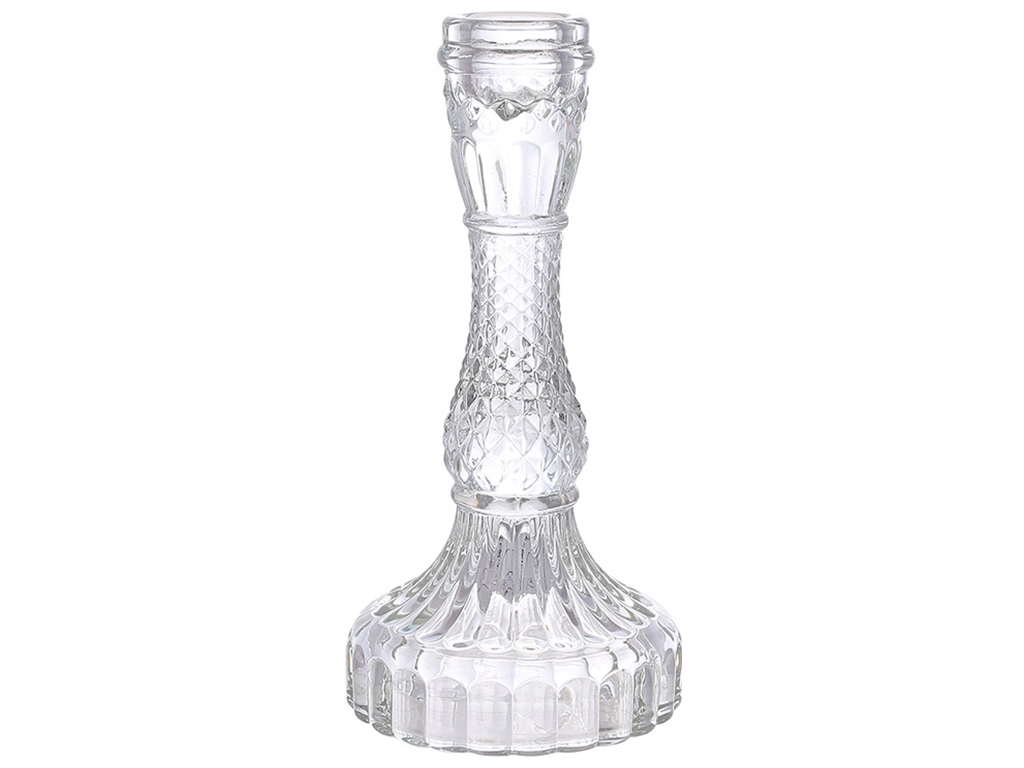 Подсвечник стеклянный прозрачный Crystal для тонкой свечи, D9,5х17см