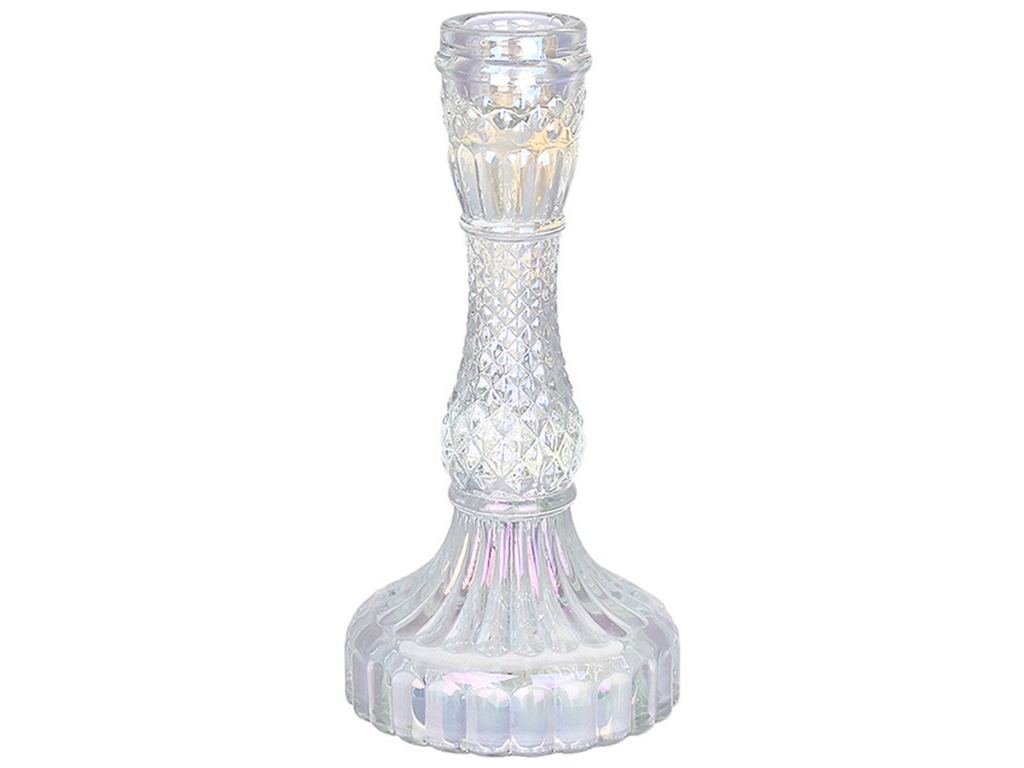 Свічник скляний прозорий Crystal для тонкої свічки, D9,5х17см, колір - перламутр