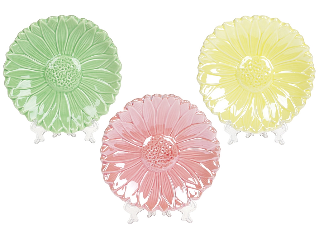 Тарелка в форме цветка, 15см, 3 дизайна – желтый, зеленый и розовый перламутр.