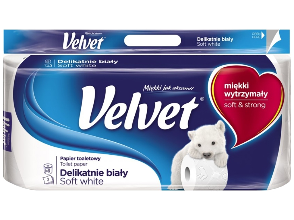 Туалетний папір Velvet Soft White, 3-х шарова, 150 відривів (ціна за упаковку 8шт)