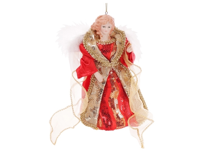 Верхушка на елку Ангел, 17,5см, цвет - красный с золотом