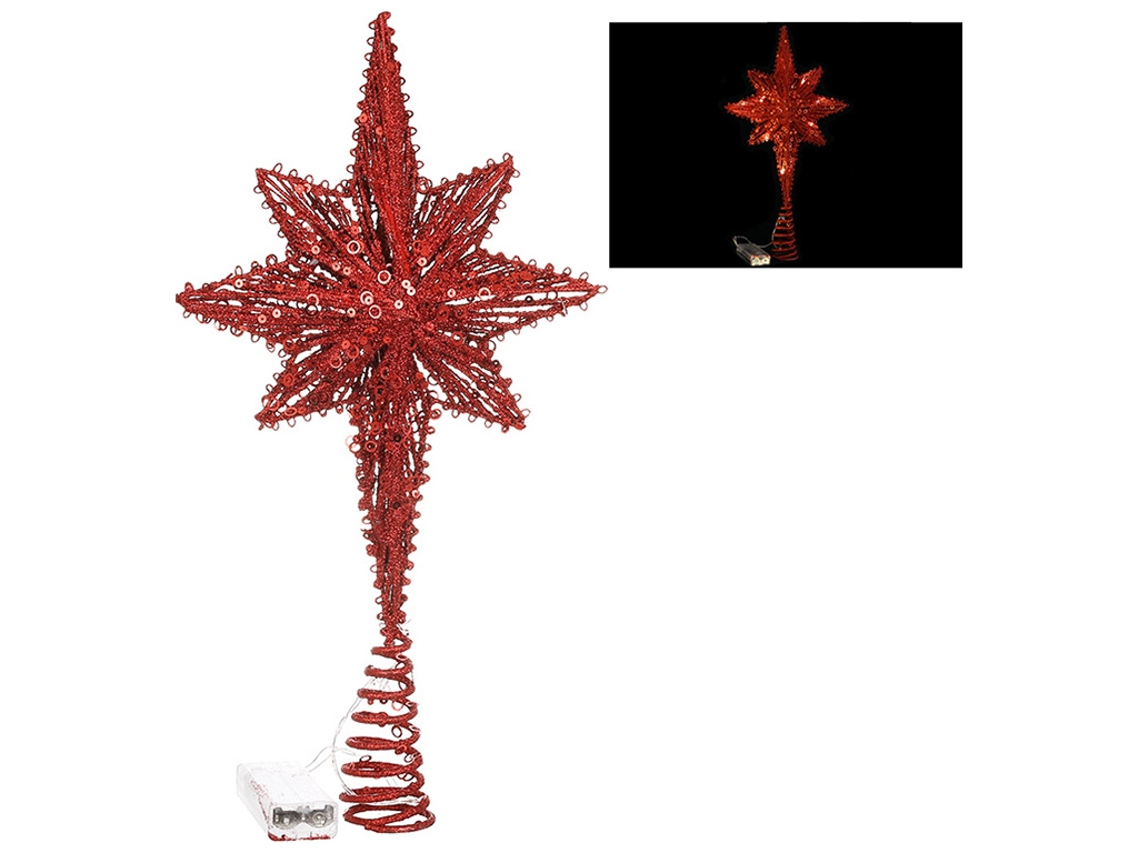 Верхушка на елку Звезда с подсветкой, 10 LED, 2AA, комбинированные материалы, 40см, цвет красный